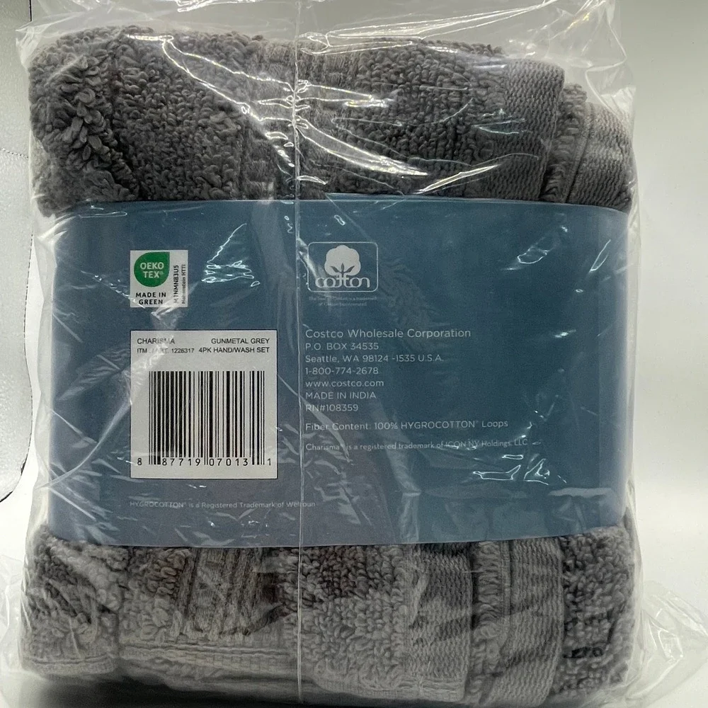 Charisma Towel Set Unisex 4PK Grey NEW Hygro Cotton Luxury CSDH-TW-HW-03
